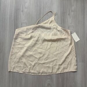 A New Day Top Women Cream Textured Asymmetrical Strap Top Size XL